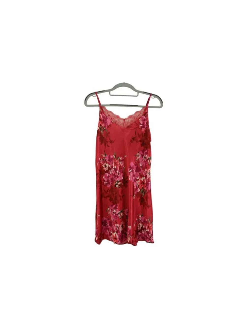 NWT Linea Donatella Satin Chemise Lace Trim Sz S Red Floral Lingerie Sleepwear